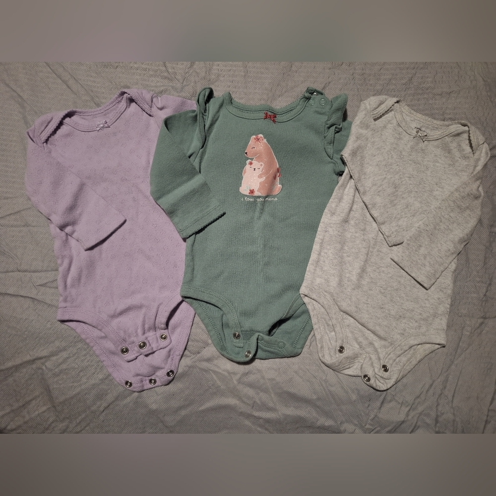 Carters Long Sleeve Set of Three Baby Bodysuits Size 6M
